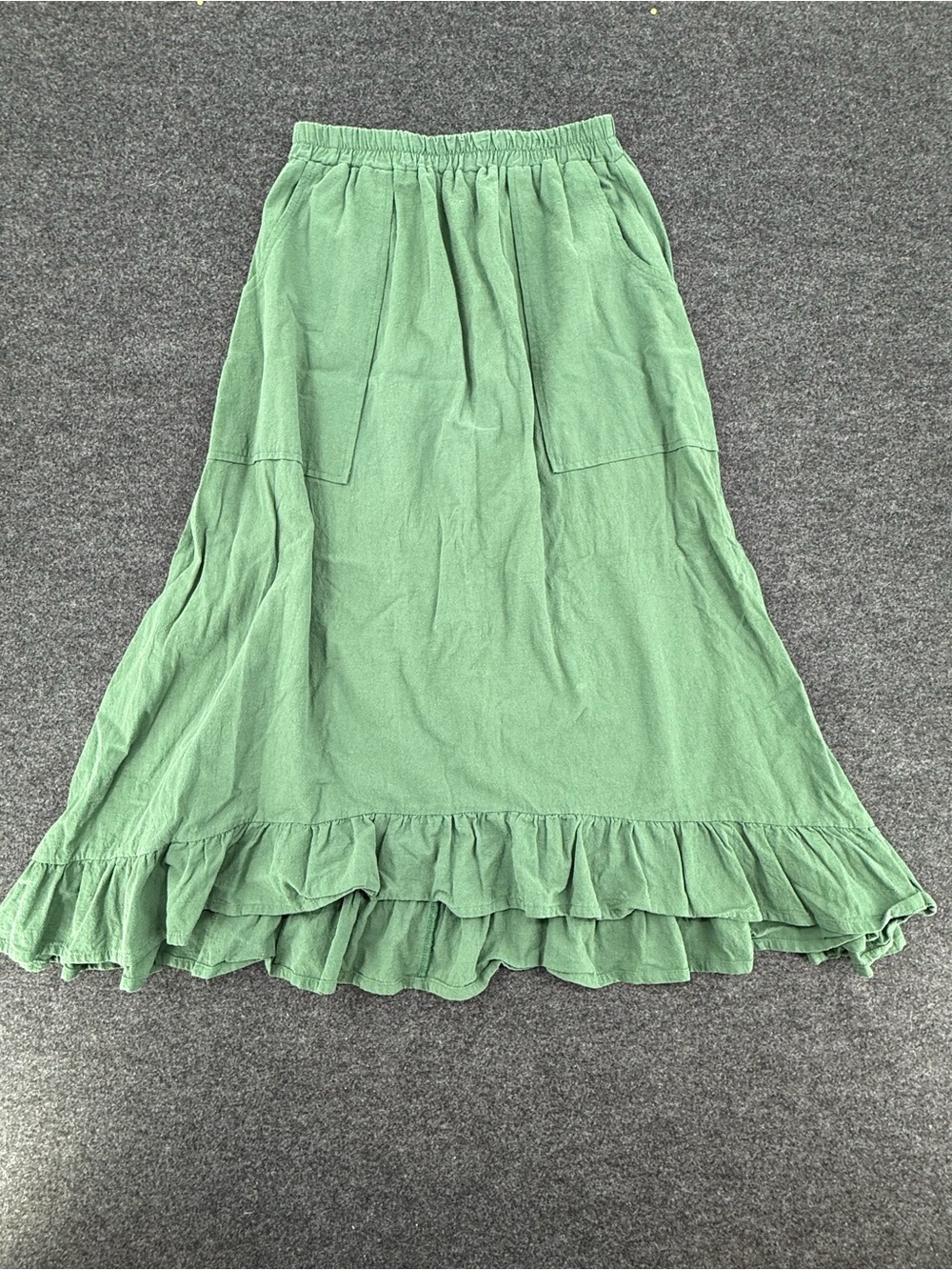 Green Ruffle-Hem Maxi Skirt with Elastic Waist